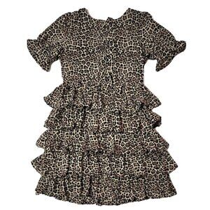 NWT Bardot Junion Ruffled Layered  Short Sleeve Lined Leopard Print Youth Dress